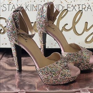 Qupid Pink / Purple / Teal  Multicolor Glitter Heels #6200